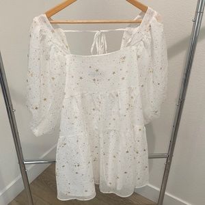Nasty Gal puffy sleeves and babydoll dress - white with gold stars. Size 6 US